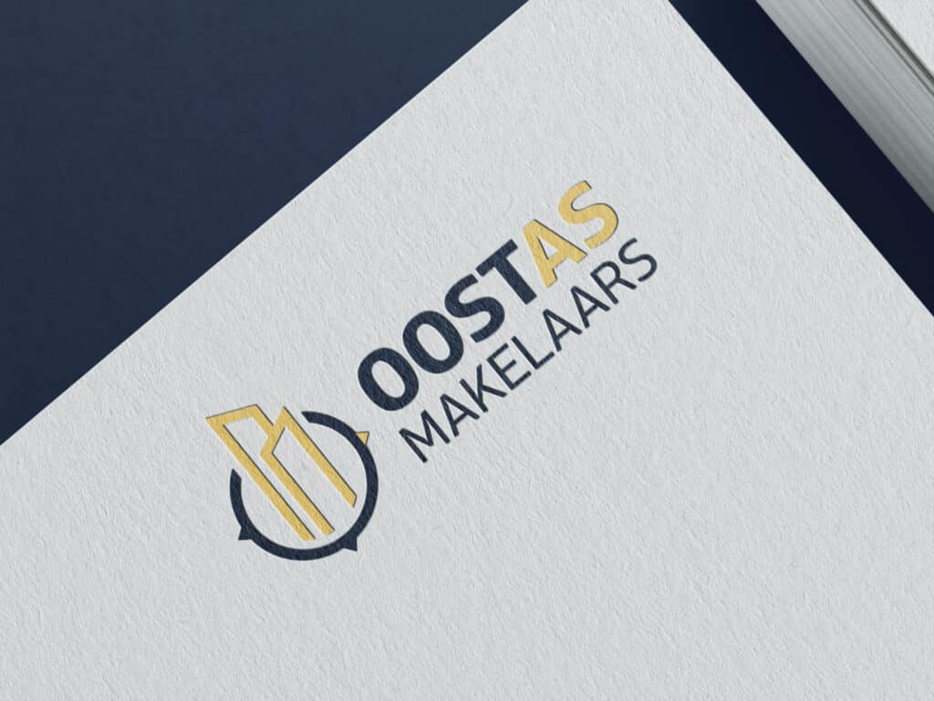 Oostas Makelaars: bedrijfsnaam met een illustratief element.